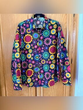 JOGAL brand men's button-down dress shirt vibrant 1970s-inspired Medium